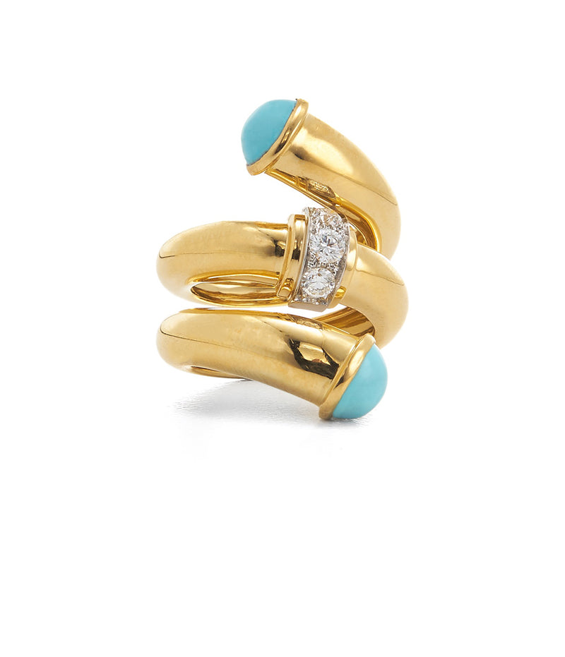 Turquoise Pipe Ring, Polished 18K Gold