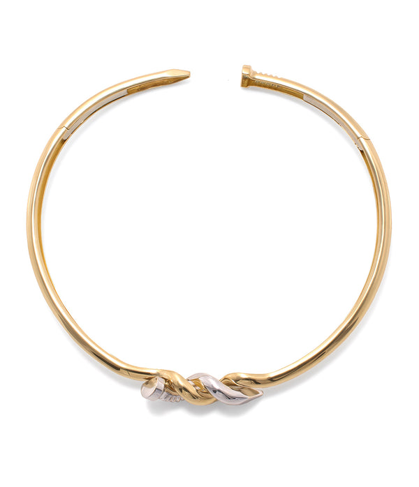 Two Tone Twisted Nail Collar, Polished 18K Gold