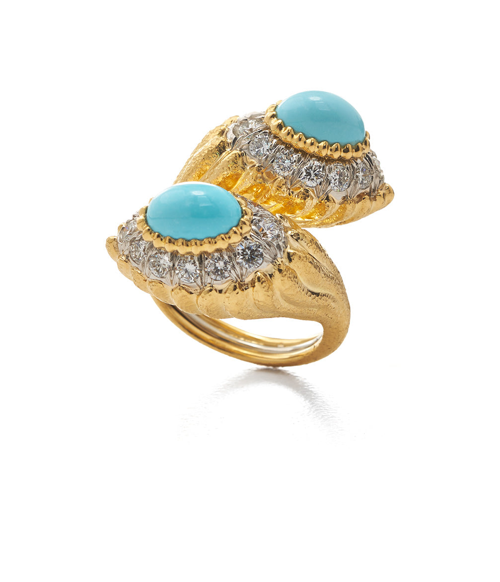 Small Mount Olympus Crossover Ring, Turquoise | David Webb New York