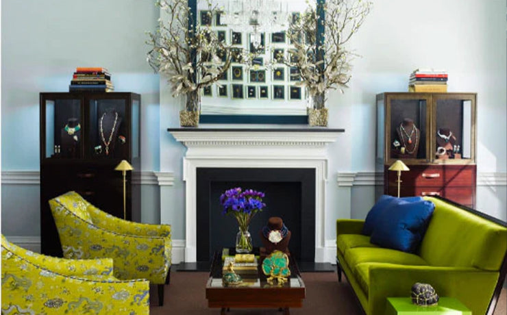 Madison Avenue showroom interior with display cases for fine jewelry from David Webb