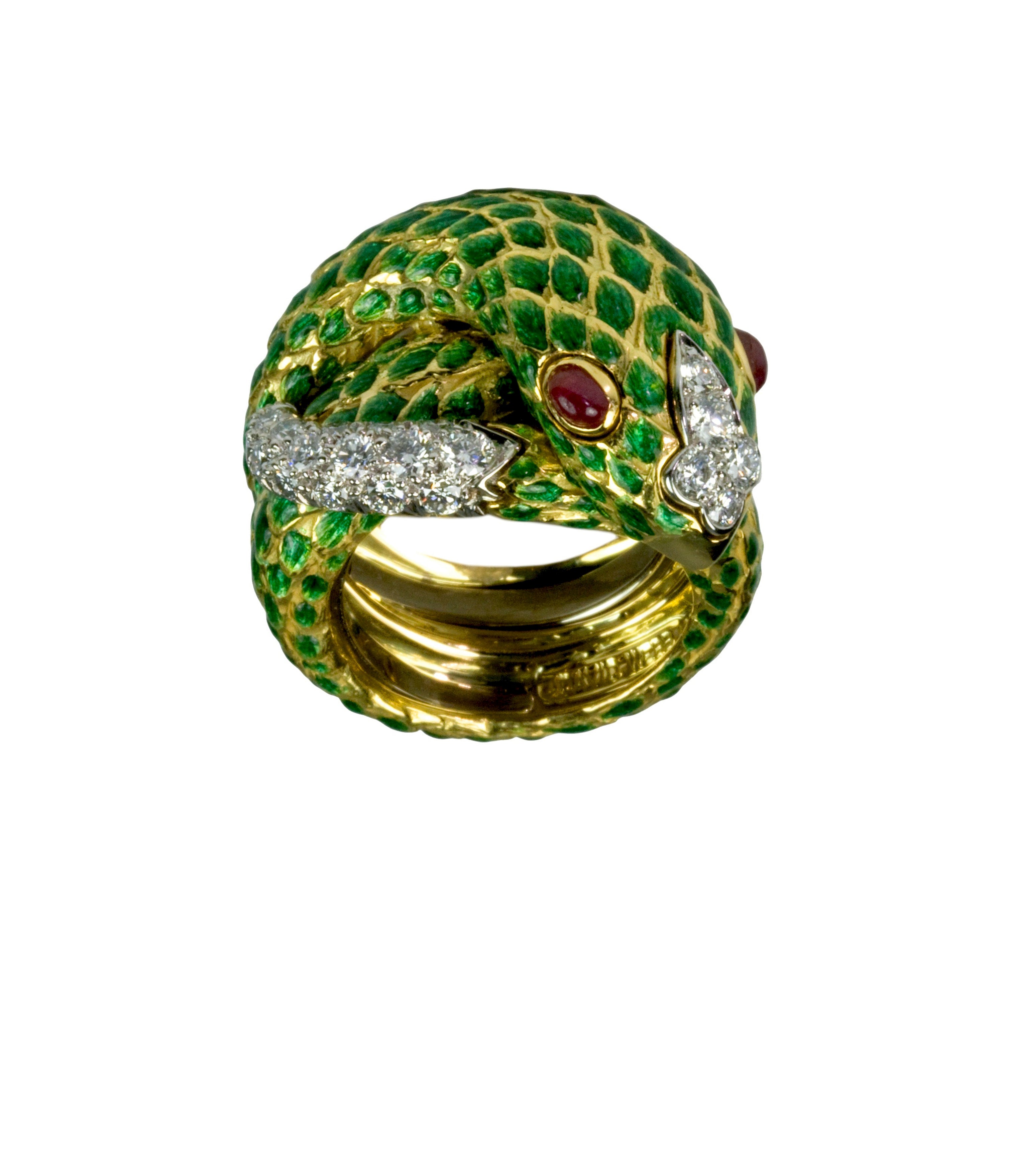 Snake Ring, Green Enamel