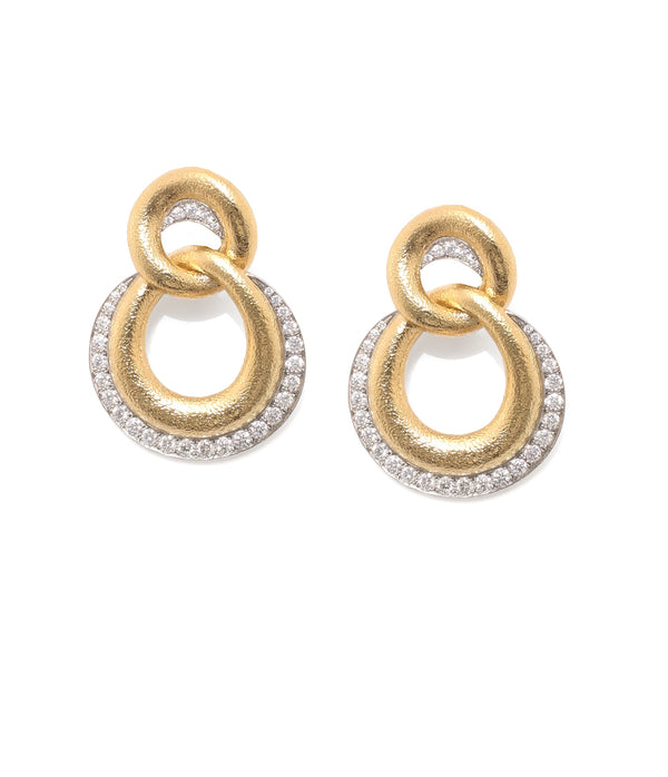 Double Link Earrings, Hammered 18K Gold