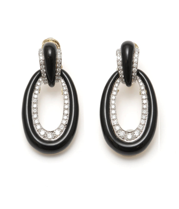 Long Hoop Earrings, Black Enamel