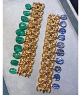 Brocade Bracelet, Hammered 18K Gold, Diamonds, Emerald