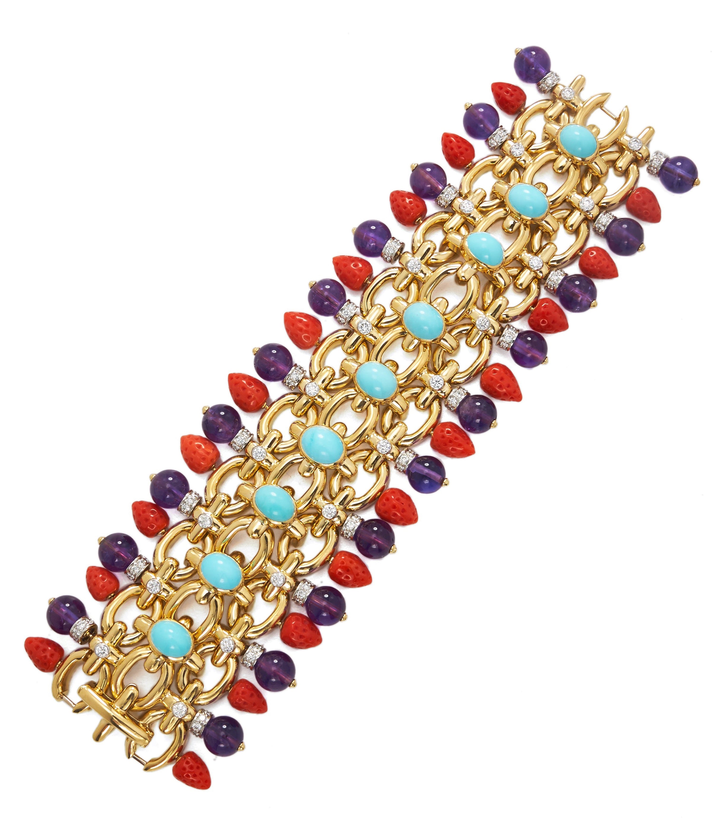 唯一無二の個性を纏う【YOSTER】Under the Coral Bracelet Turquoise, Coral, Amethyst Brocade Bracelet | David Webb New