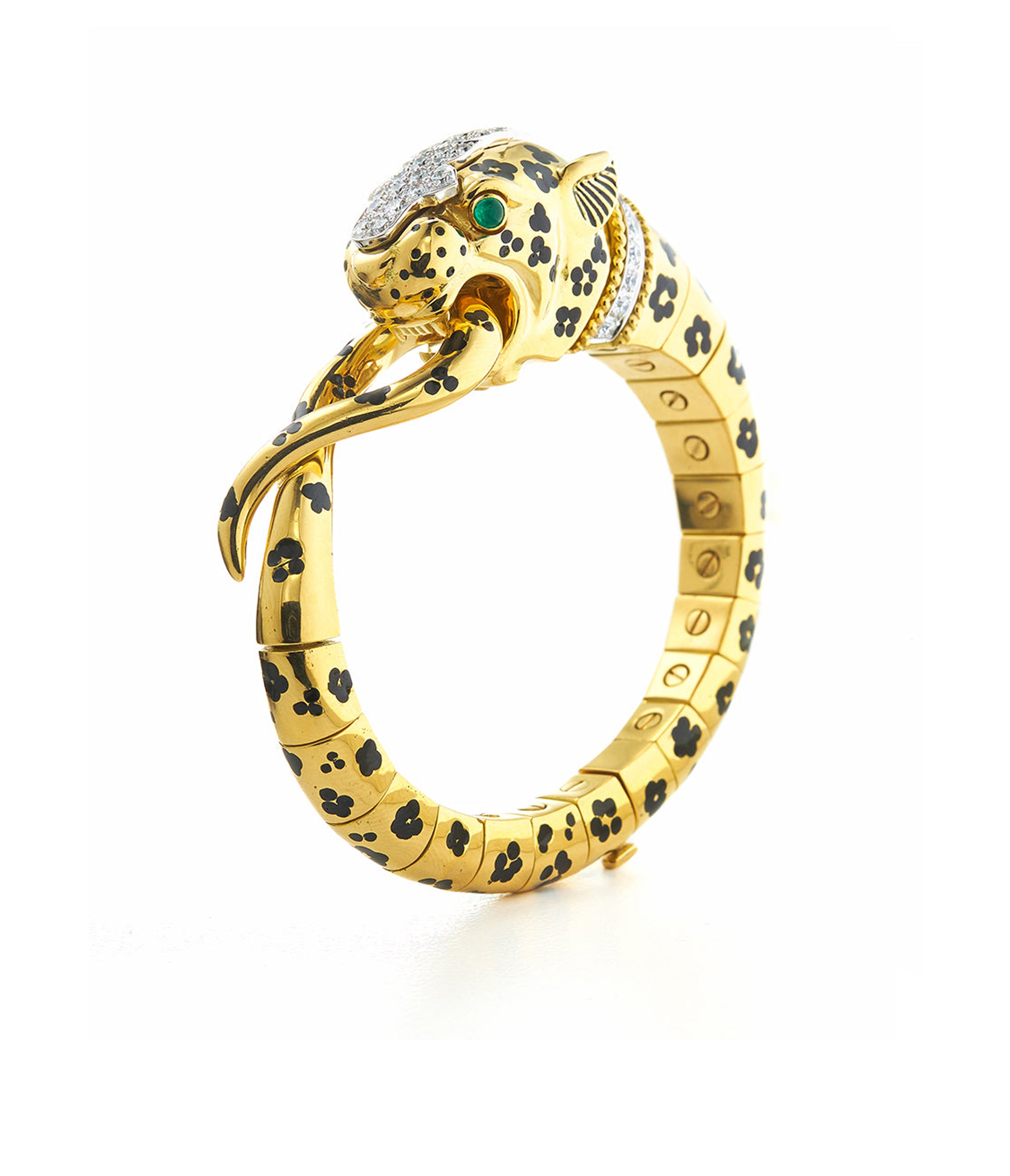 Black Enamel Gold Leopard Bracelet | David Webb New York display picture 1