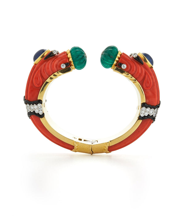 Double Chimera Bracelet, Coral and Emerald