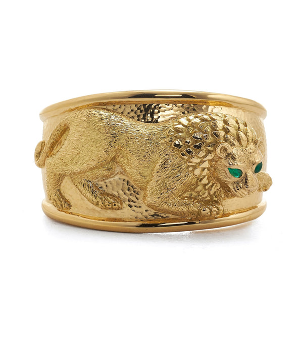 Repoussé Lion Cuff, Emerald