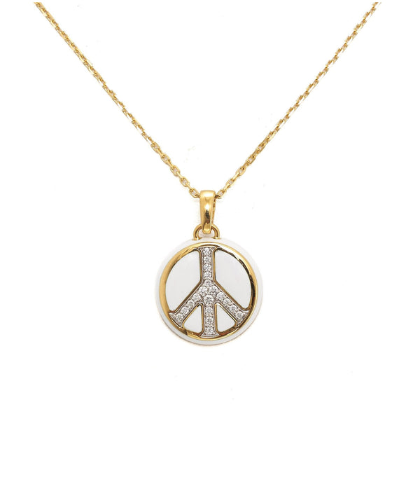 Peace Pendant Necklace, White Enamel