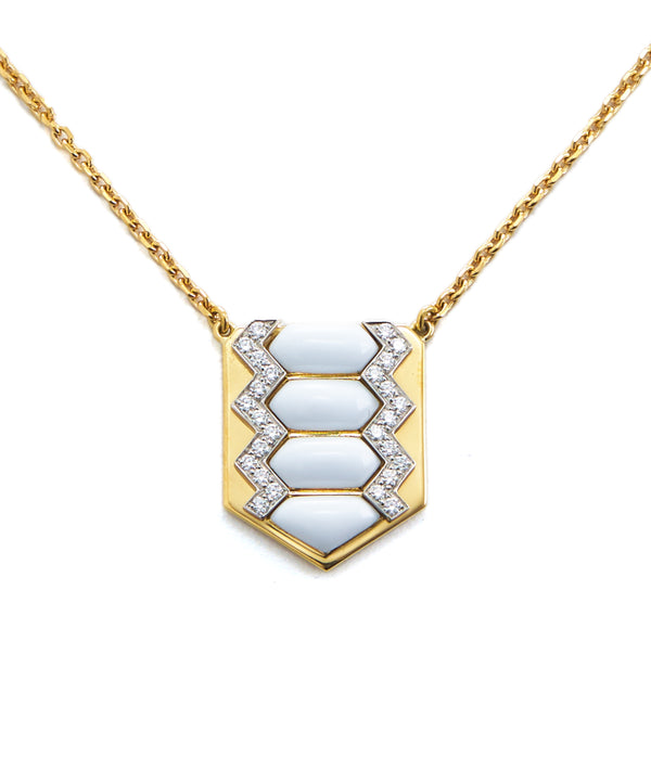 Shield Necklace, White Enamel
