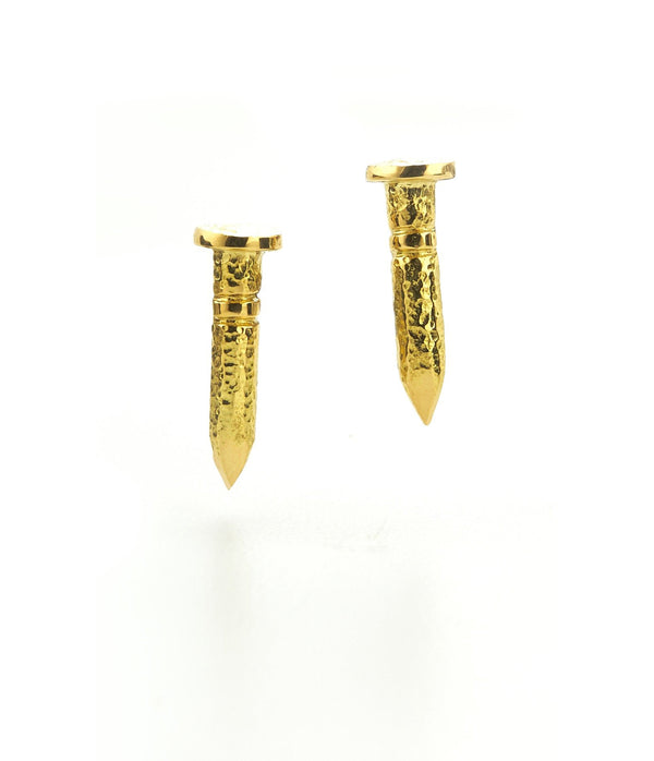 Nail Stud Earrings, Hammered 18K Gold