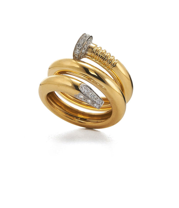 Diamond Nail Ring, Polished 18K Gold