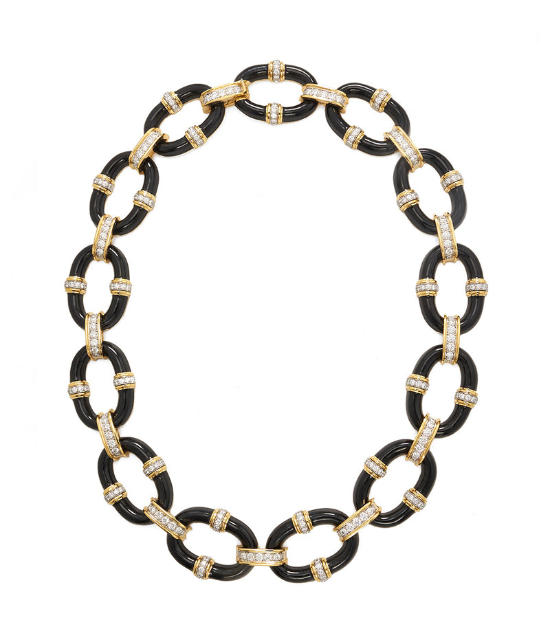 Oval Link Necklace, Black Enamel