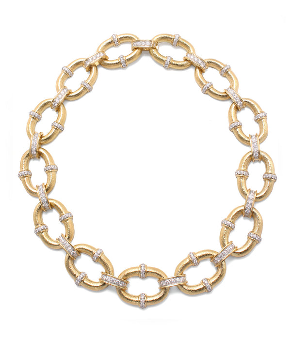 Oval Link Necklace, Hammered Gold