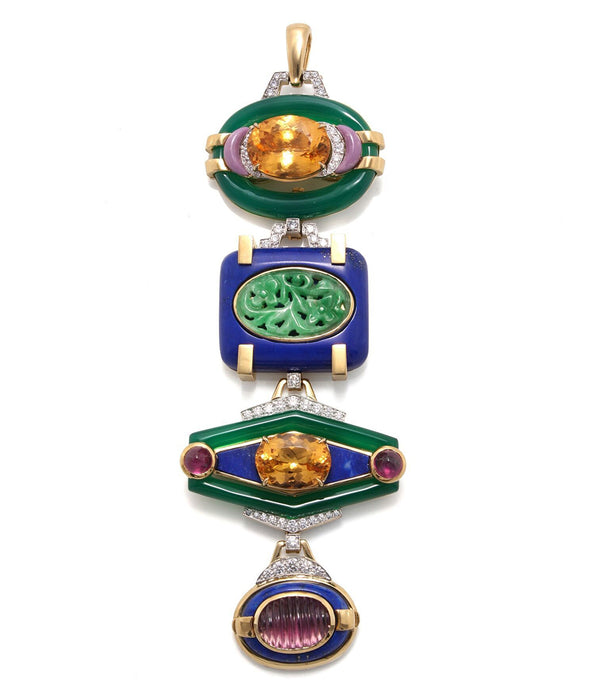 Totem Pendant, Green Onyx Imperial Topaz Phosphosiderite