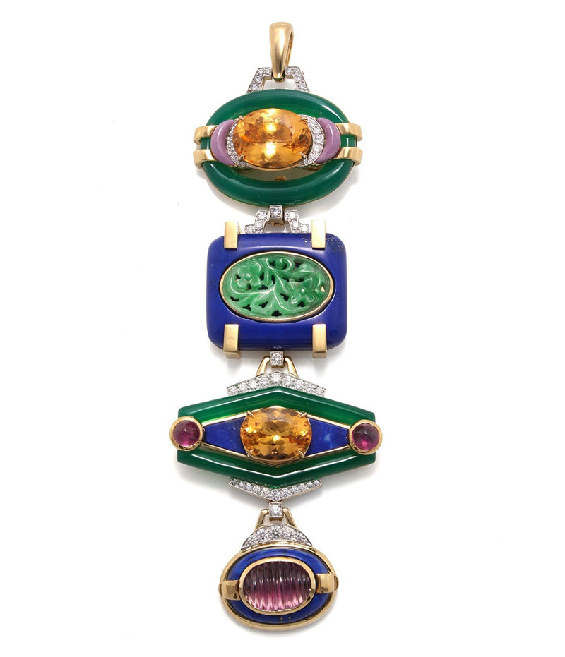 Totem Pendant, Green Onyx Imperial Topaz Phosphosiderite