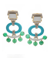 Pagoda Earrings, Turquoise with Jade Beads