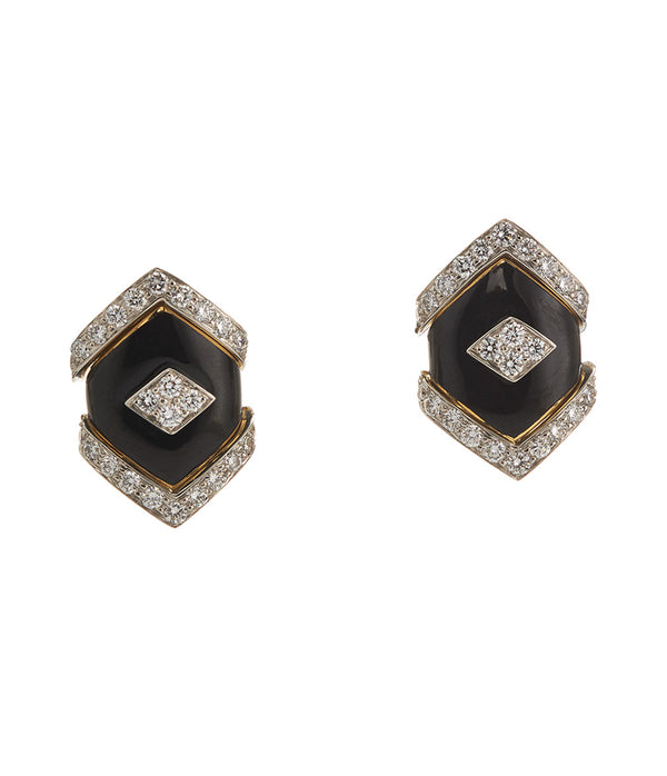 Mini Manhattan Stud Earrings, Black Enamel