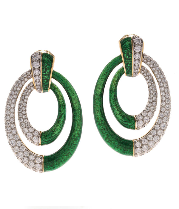 Persephone Earrings, Green Enamel