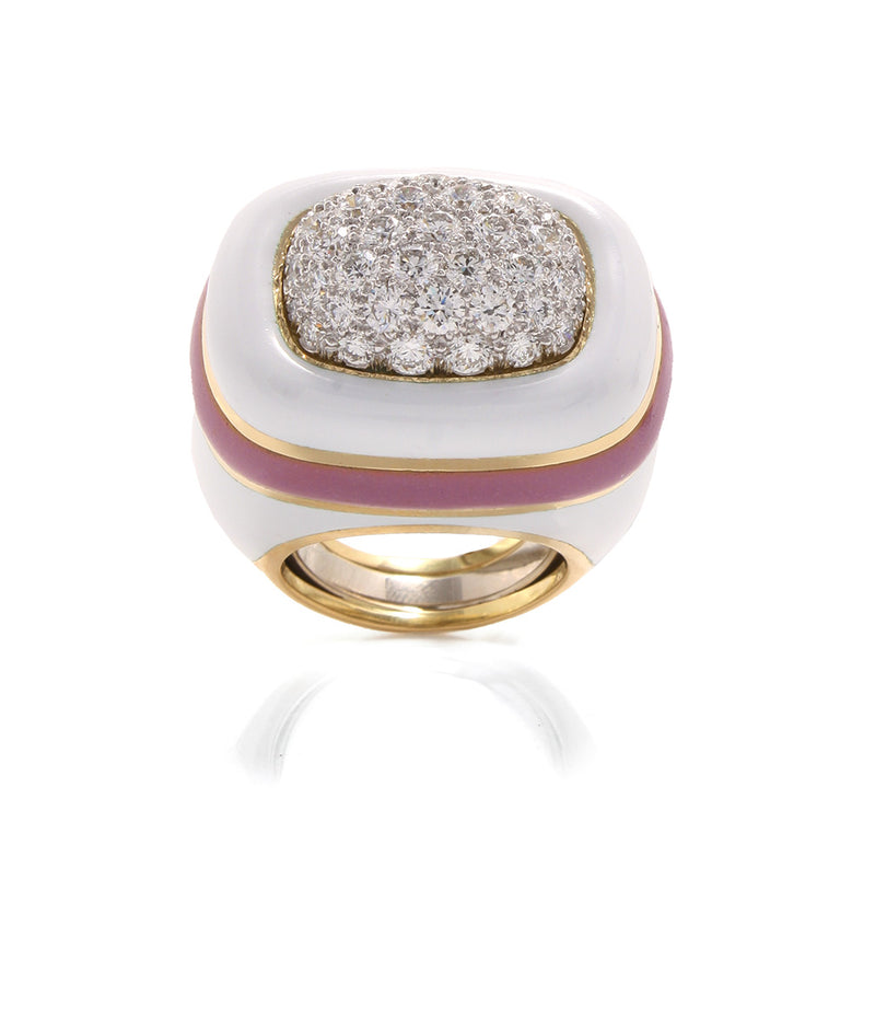 Cabana Ring, White and Pink Enamel