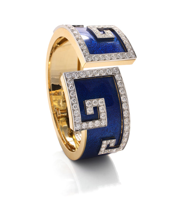 Enamel Scroll Cuff, Blue Enamel