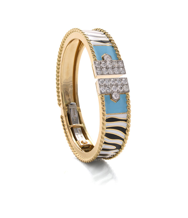 Rope Lane Cuff with Zebra Stripe, Light Blue Enamel