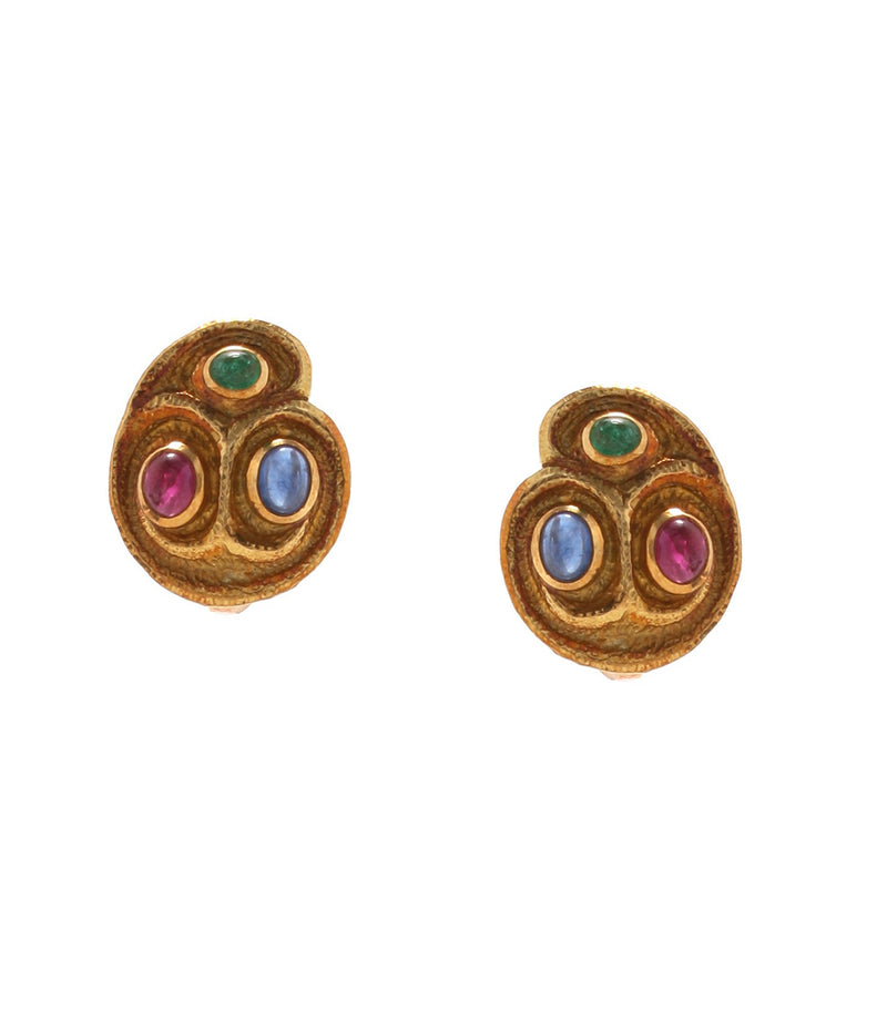 Sapphire, Emerald, Ruby Earrings