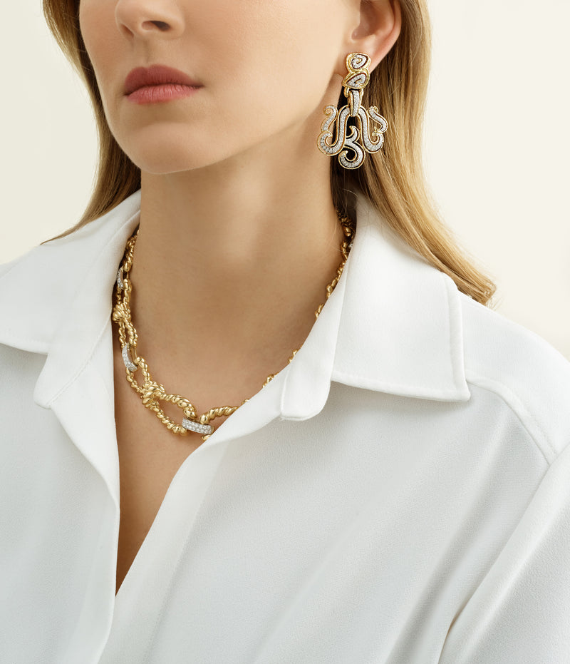Scroll Earrings, Diamonds