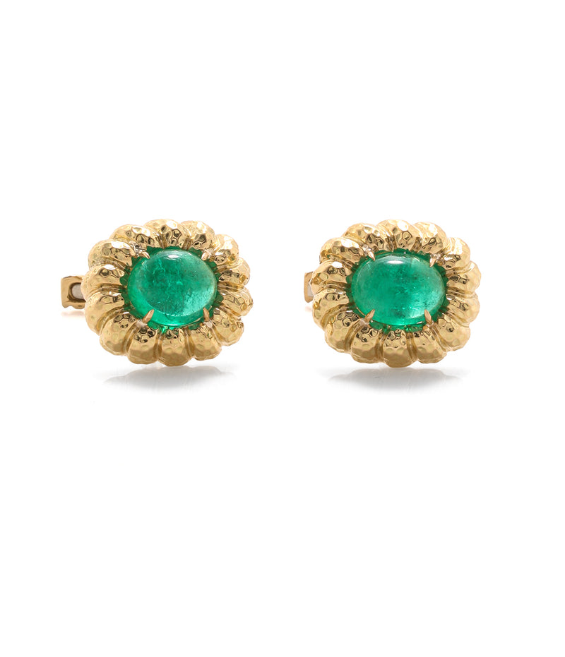 Fluted Gold Framed Cuff Links, Emerald