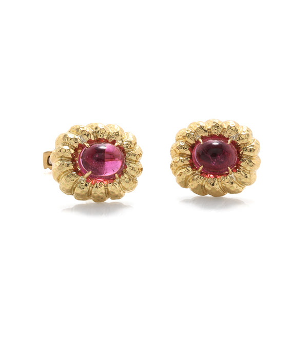 Fluted Gold Framed Cuff Links, Rubellite