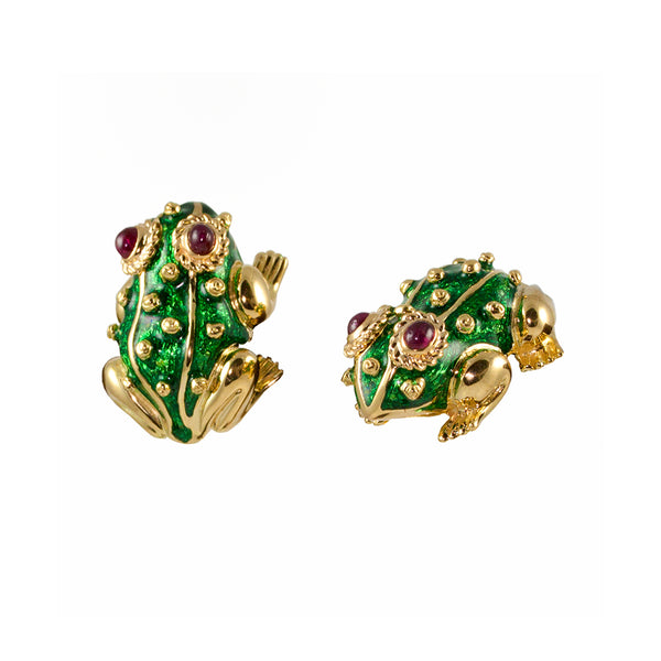Frog Earrings, Green Enamel | David Webb New York