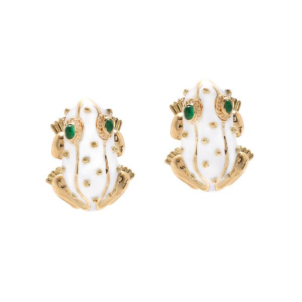 Frog Earrings, White Enamel David Webb New York