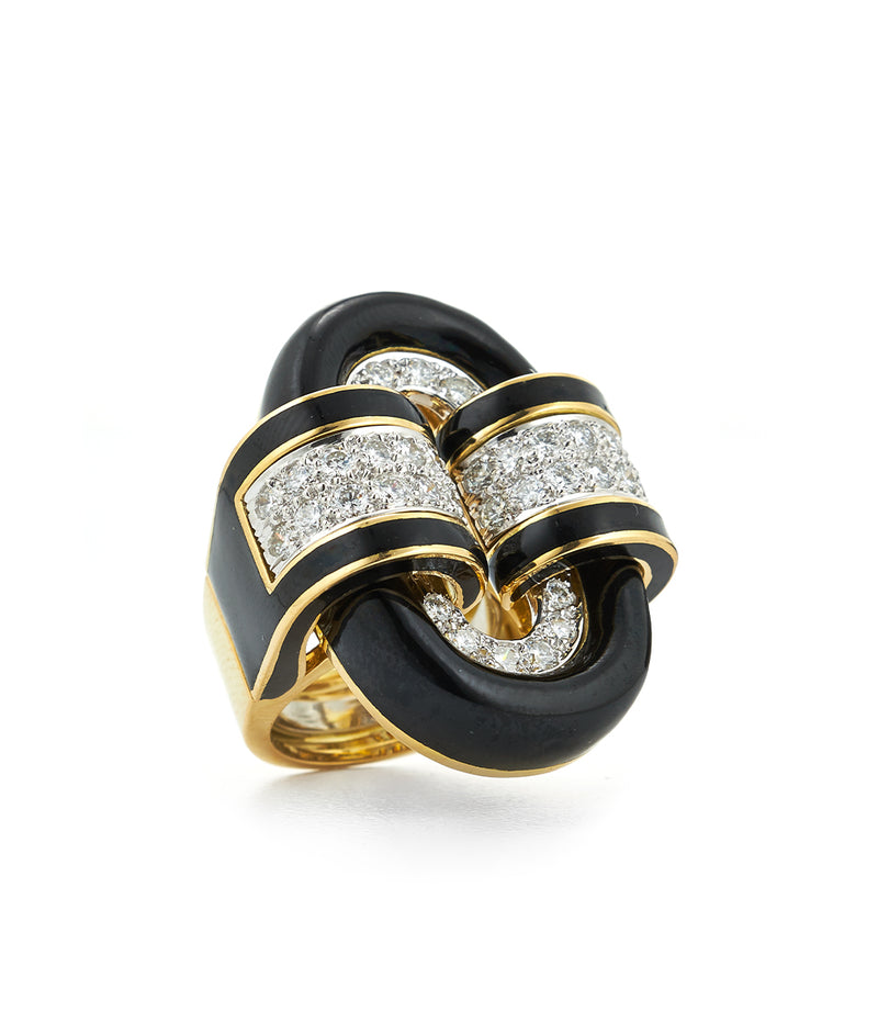 Oval Buckle Ring, Black Enamel