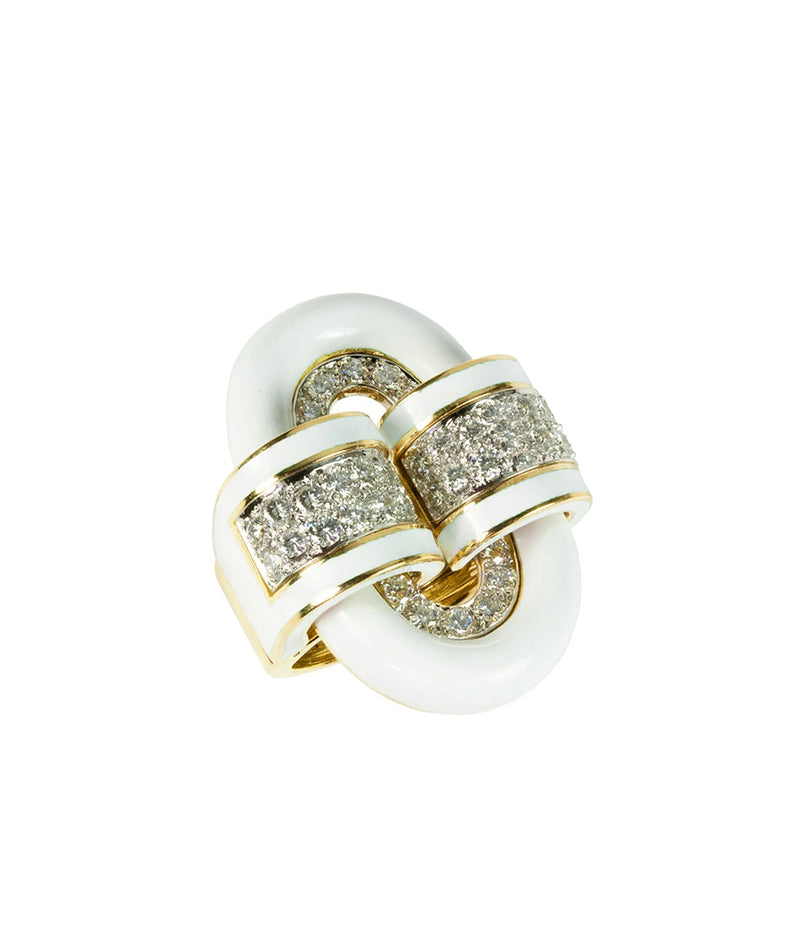 Oval Buckle Ring, White Enamel