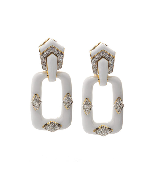 Rectangular Mini-Hoop Earrings, White Enamel