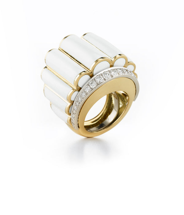 Scallop Ring, White Enamel