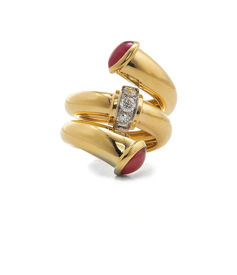 Ruby Pipe Ring, Polished 18K Gold