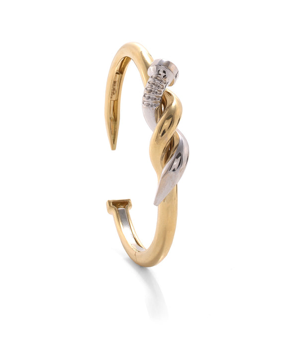 Two Tone Twisted Nail Cuff, Polished 18K Gold