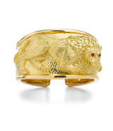 Repoussé Lion Cuff, Ruby