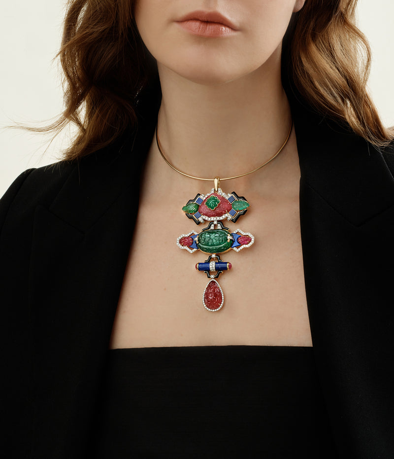 Totem Pendant, Ruby, Emerald, Lapis Lazuli