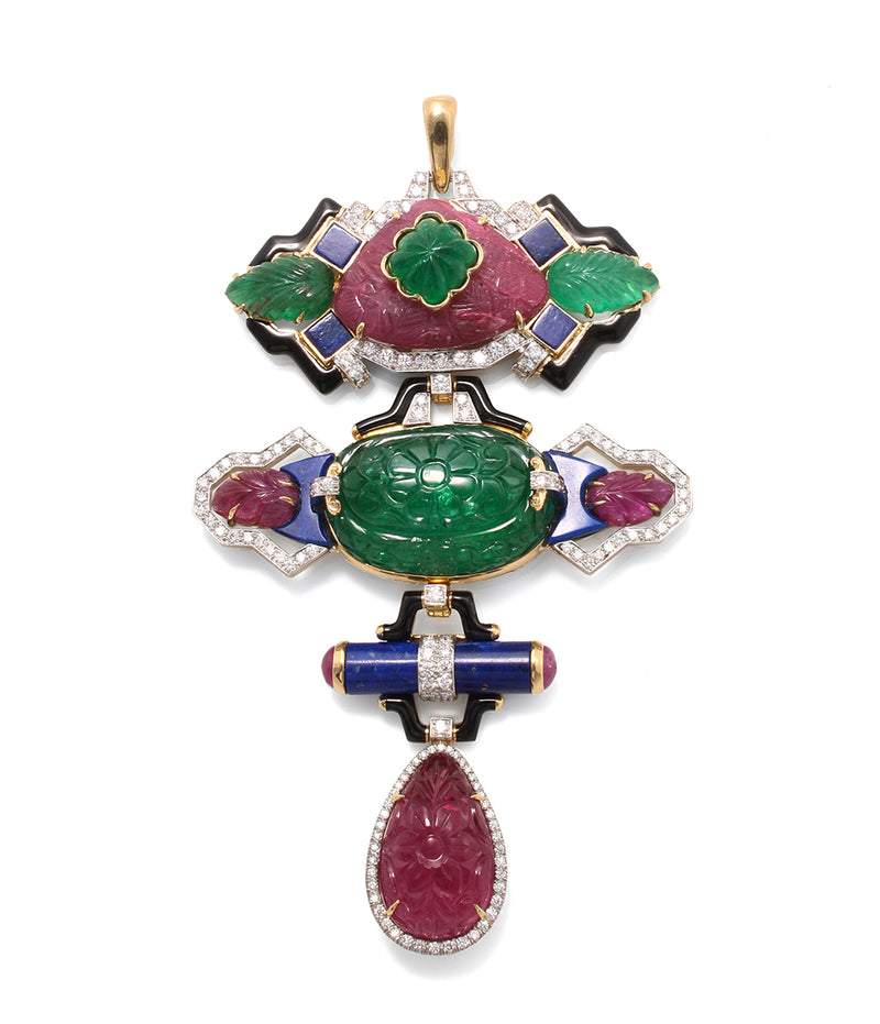 Totem Pendant, Ruby, Emerald, Lapis Lazuli