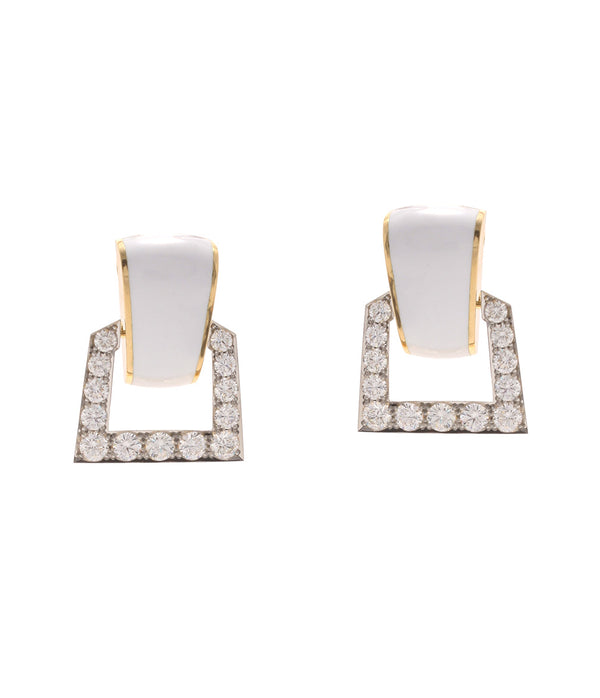 Single Strap Enamel Earrings, White Enamel