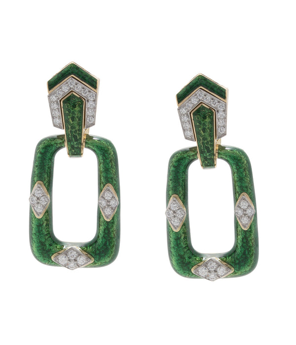 Rectangular Mini Hoop Earrings, Green
