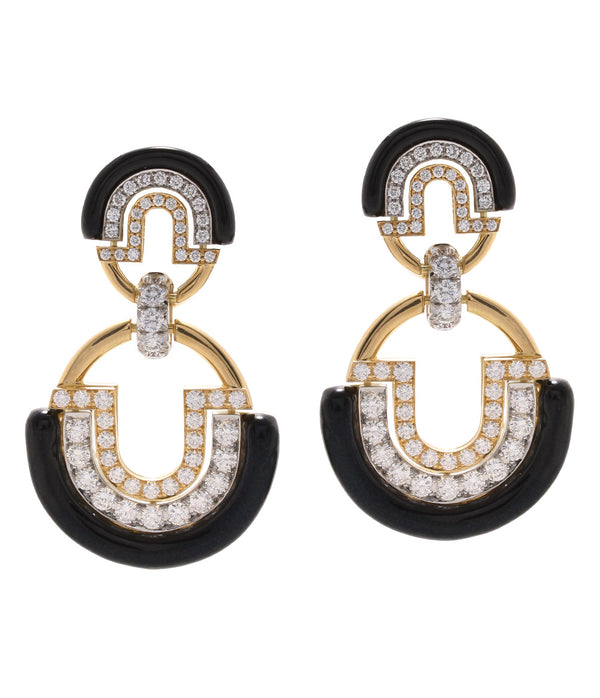 Large Unity Earrings, Black Enamel
