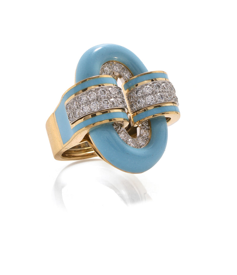 Small Oval Buckle Ring, Light Blue Enamel