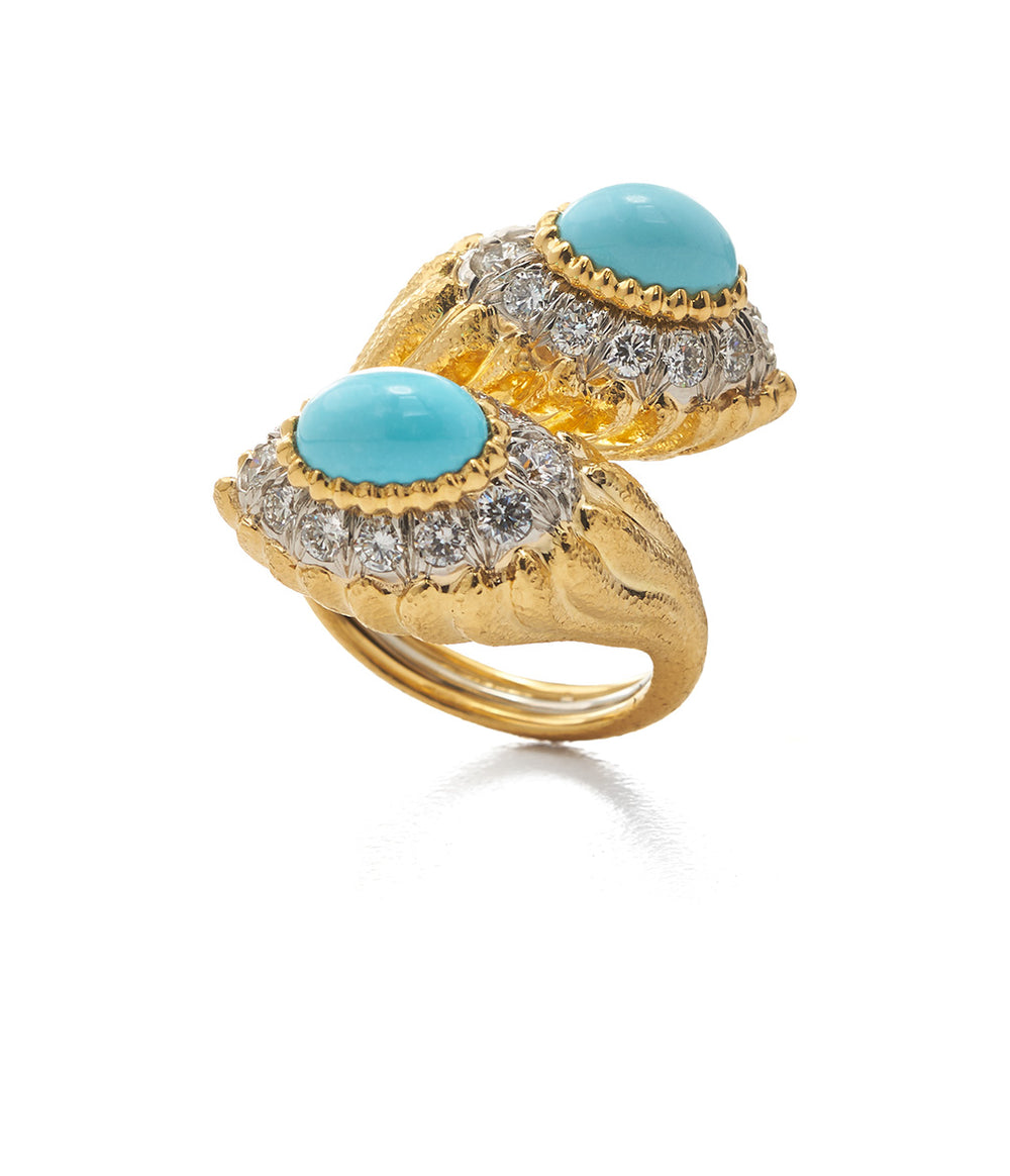 Small Mount Olympus Crossover Ring, Turquoise | David Webb New York