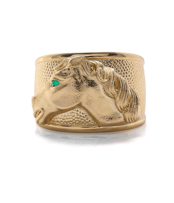 Repousse Horse Cuff, Emerald