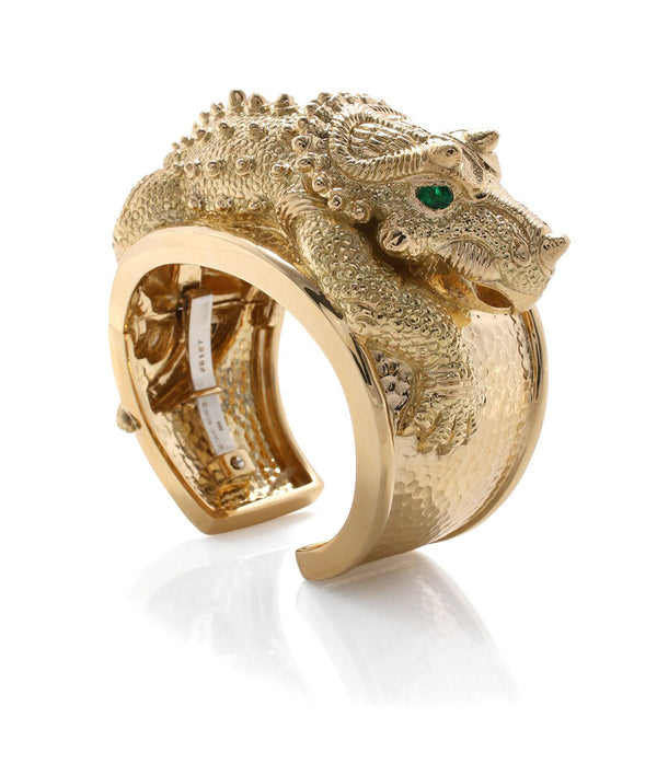 Repoussé Triceratops Cuff, Emerald