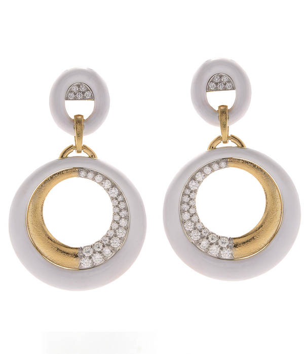 Luna Doorknocker Earrings, White Enamel