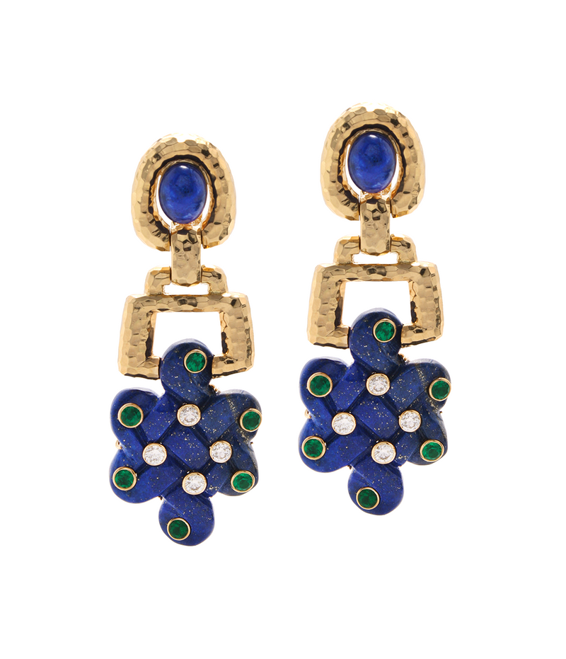 Endless Knot Earrings, Emerald, Diamonds